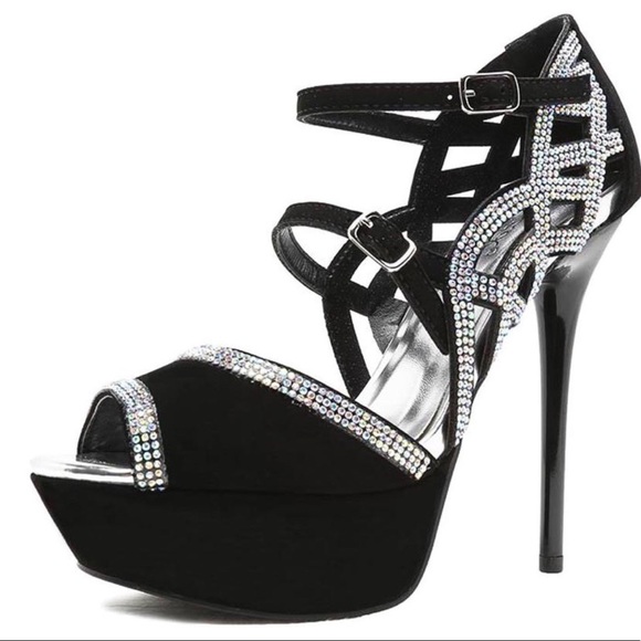 rhinestone peep toe sandals